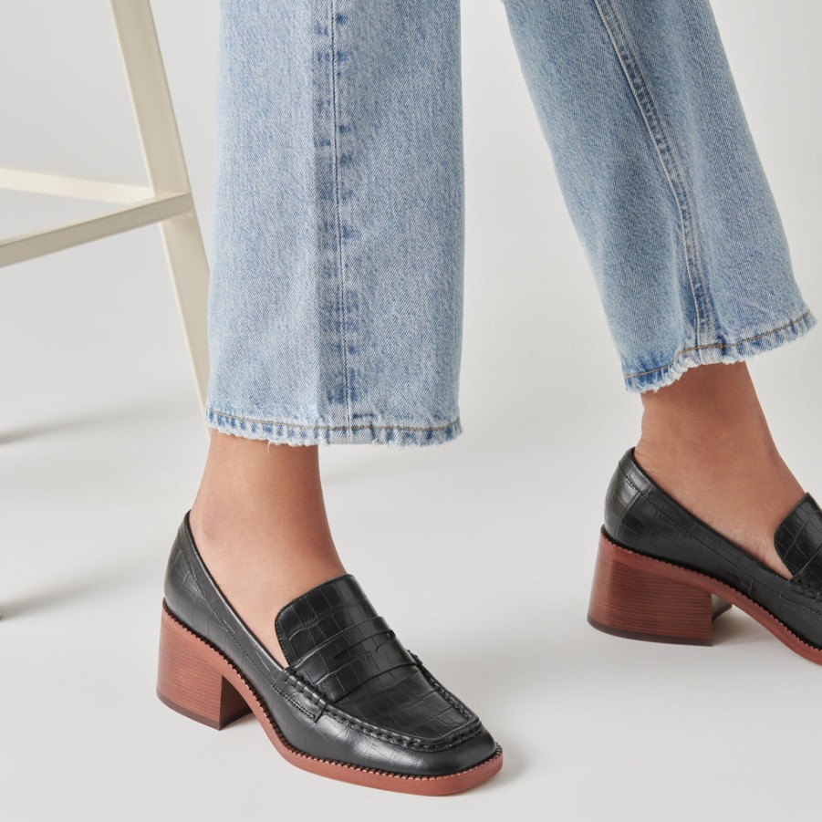 Flats & Loafers DOLCE VITA | Talie Loafers Noir Embossed Leather