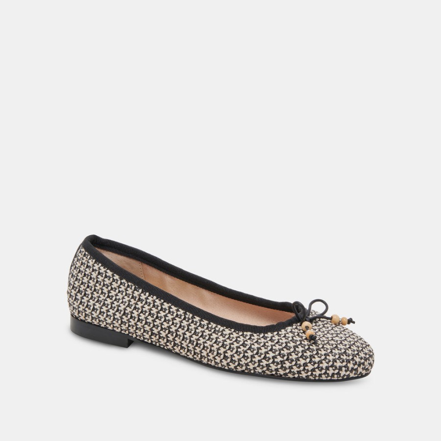 Flats & Loafers DOLCE VITA | Cacy Ballet Flats White Black Raffia